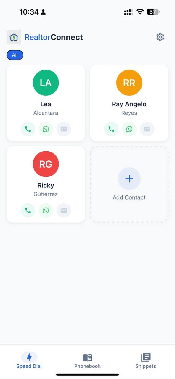 RealtorConnect App - Speed Dial Screen
